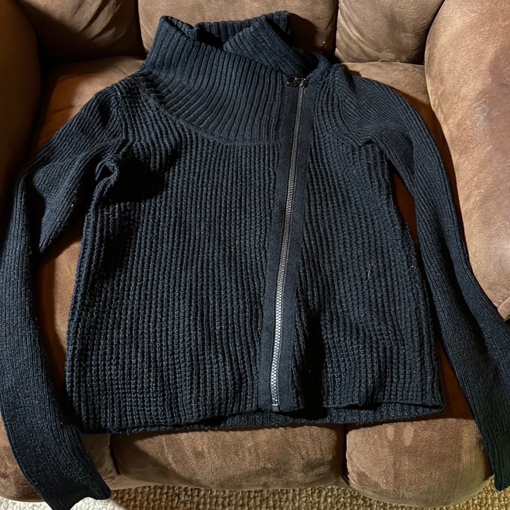 Lole Jazlyn Cardigan Asymmetrical Zip Up Wool Blend Knit Sweater Jacket Black